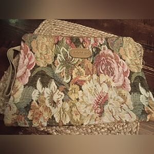 VTG 80s Adolfo Tapestry Floral Toiletry Under Garment Bag - Multicolor